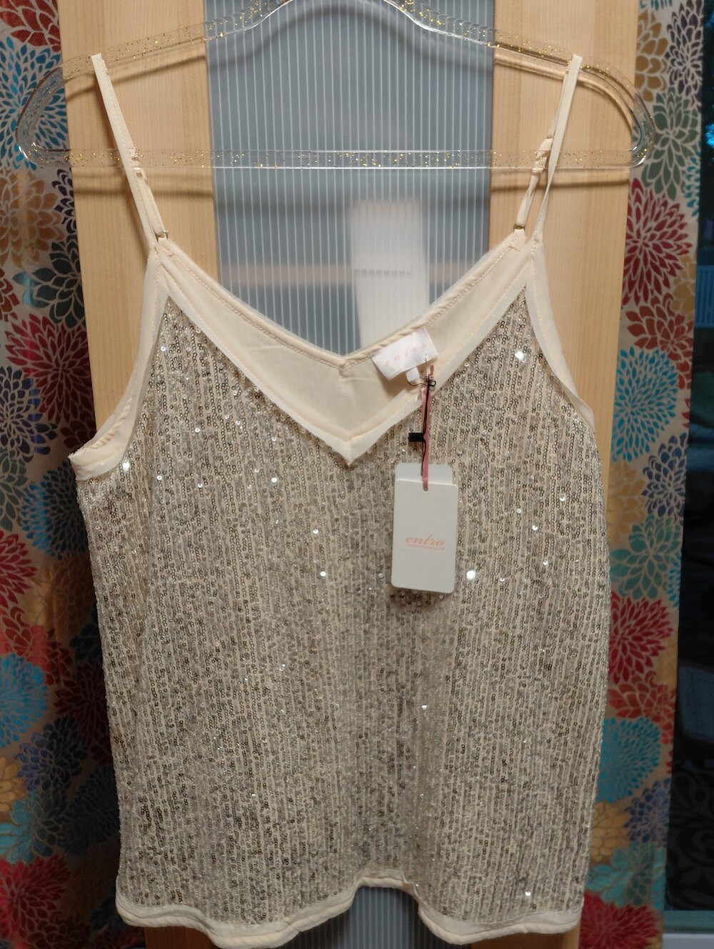 entro Cream Sequin Knit Camisole
